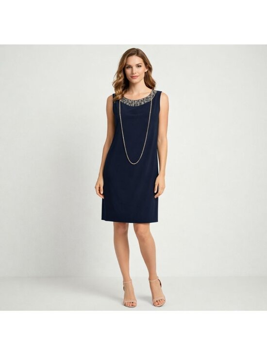 R&M Richards Dresses & Skirts - R&M Richards Sleeveless Dress W Metallic Embelishment Neckline Navy Blue Size 10